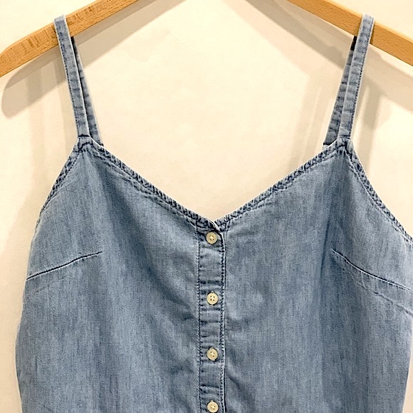 Gap light wash denim elastic smocked back babydoll tank mini dress women’s L - Picture 6 of 12